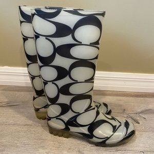 Coach white and black rain boots